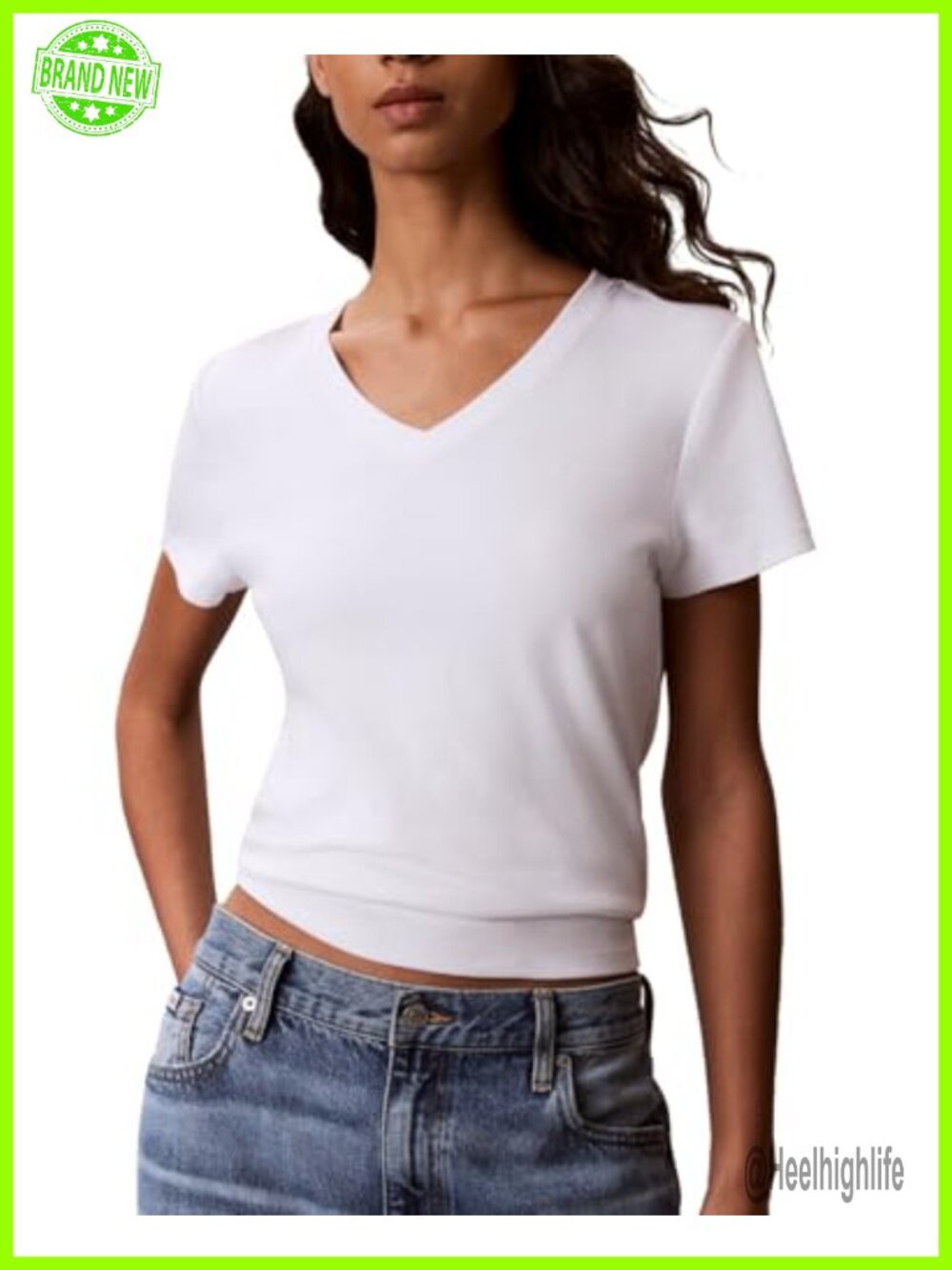 Calvin Klein V-Neck Short Sleeve Tee for Women - Cotton Elastane Slim Fit